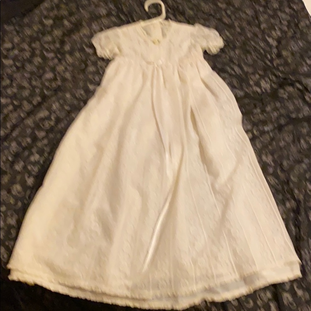 VTG hand made white lace christening dress